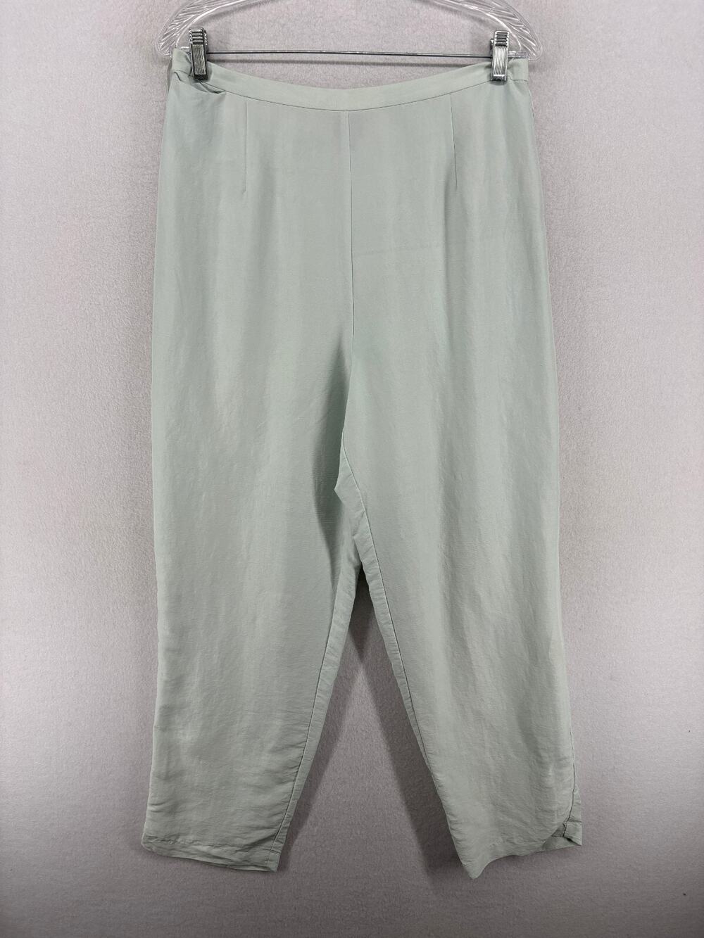 EILEEN FISHER Pants L Silk Slub Straight Cropped High Waist Side Zip Green